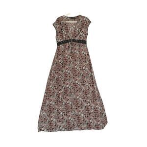 Beulah Style Women's Sheer Lace Details V Neck Floral Maxi Dress Large